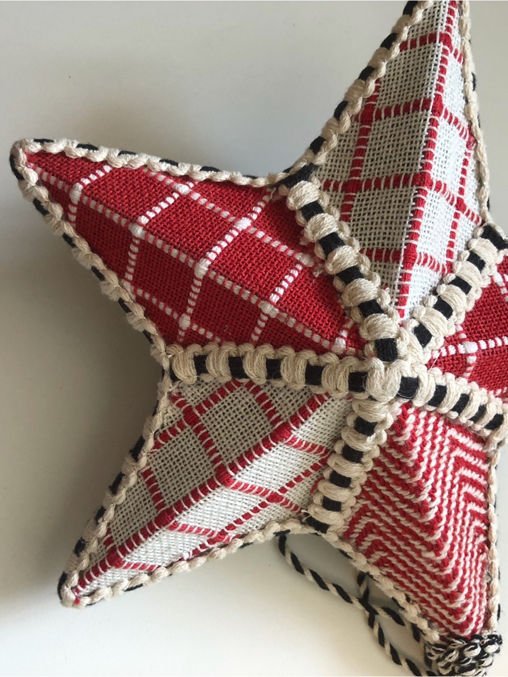 MacKenzie-Childs Red & Cream Plaid Star Ornament. Large.